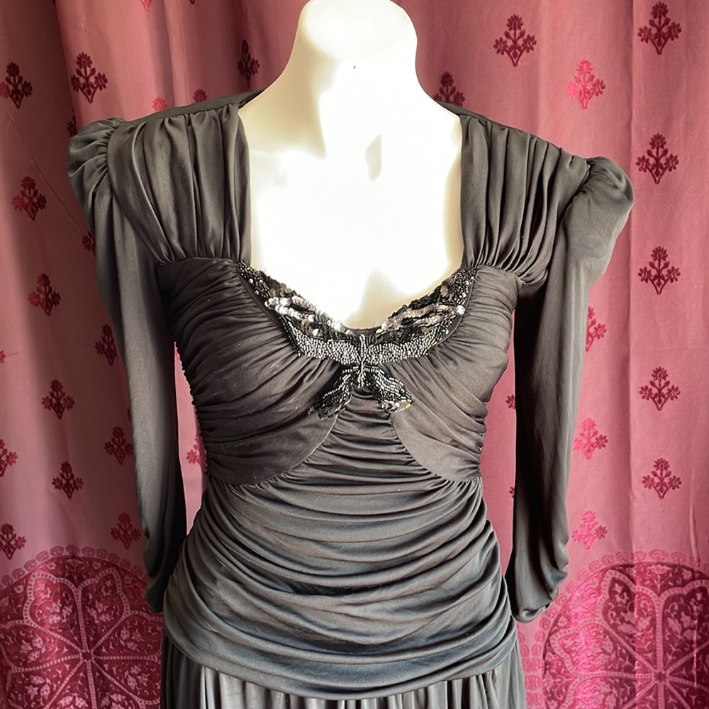 VTG Nancy Bracolini Black Beaded Butterfly Goth Fairy Dress Size 4